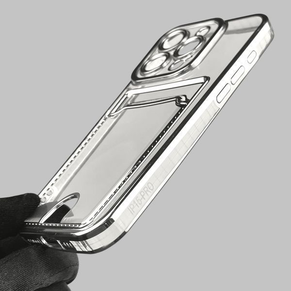 Чехол для Apple iPhone 15 Pro с серебряной окантовкой с карманом для карт на айфон 15 про серебряный 0013024 фото