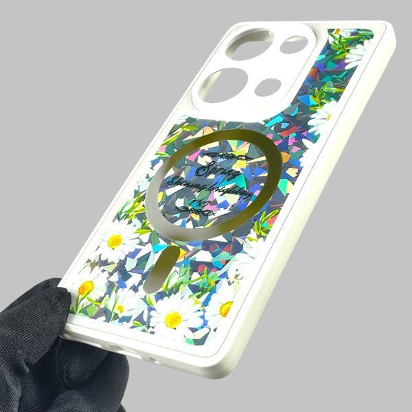 Чехол для Xiaomi POCO M6 Pro 4G с 3д эффектом с магнитом магсейф блестящий на сяоми поко м6 про 4г белый 0012047 фото