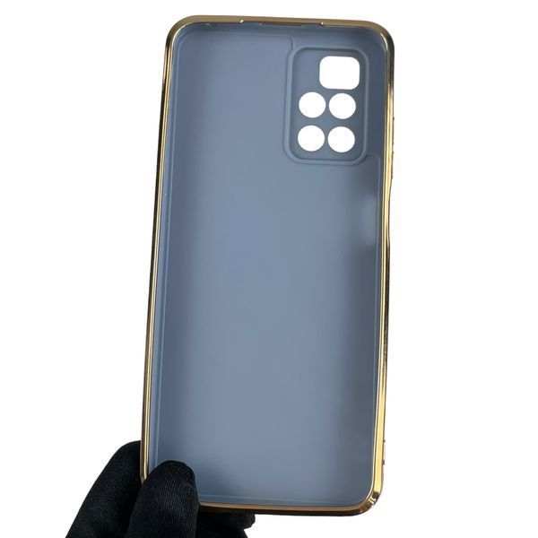 Чехол для Xiaomi Redmi 10 4G глянцевый с золотой окантовкой с защитой камеры на сяоми редми 10 4г синий 0000112 фото