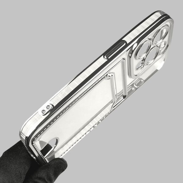 Чехол для Apple iPhone 15 Pro с серебряной окантовкой с карманом для карт на айфон 15 про серебряный 0013024 фото