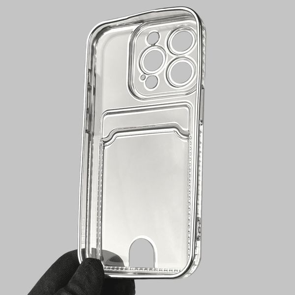 Чехол для Apple iPhone 15 Pro с серебряной окантовкой с карманом для карт на айфон 15 про серебряный 0013024 фото