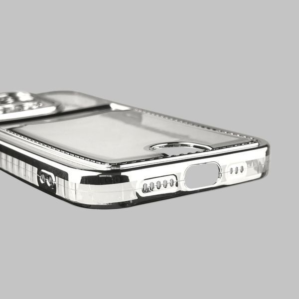 Чехол для Apple iPhone 15 Pro с серебряной окантовкой с карманом для карт на айфон 15 про серебряный 0013024 фото