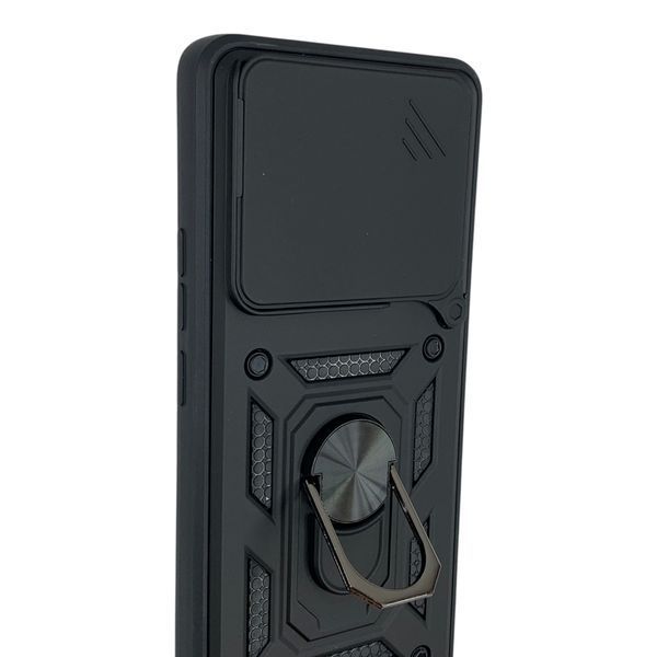 Чехол противоударный для Xiaomi Poco M8 5G с магнитной пластиной со шторкой на камере черный 0051707 фото