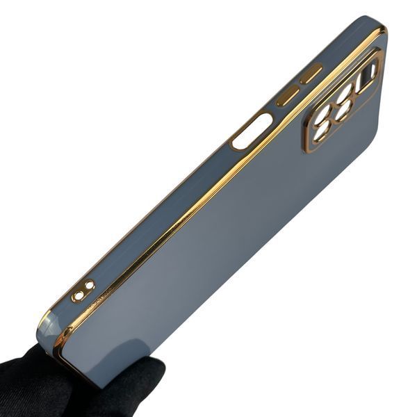 Чехол для Xiaomi Redmi 10 4G глянцевый с золотой окантовкой с защитой камеры на сяоми редми 10 4г синий 0000112 фото