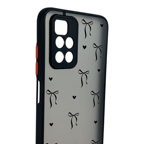 Чохол для телефона Xiaomi Redmi 10 5G с 3D принтом бантики з серцями із захистом камери чорний 0059380 фото