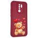 Чехол силиконовый оригинальный Soft Touch с 3D принтом милый мишка для Xiaomi Redmi 9 бордовый (Полная защита камеры) 0043708 фото 1