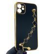 Чохол для телефона Apple iPhone 11 жіночій із ремінцем з прикрасами та золотою окантовкою на айфон 11 чорний gs1