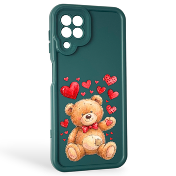 Чехол силиконовый оригинальный Soft Touch с 3D принтом милый мишка для Samsung Galaxy A22 4G (SM-A225F) темно-зеленый (Полная защита камеры) 0043433 фото