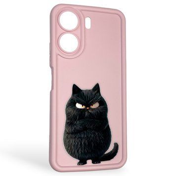 Чехол силиконовый оригинальный Soft Touch с 3D принтом злой котик для Xiaomi Poco C65 пудровый (Полная защита камеры) 0046681 фото