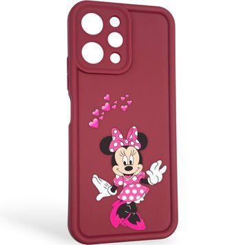 Чехол силиконовый оригинальный Soft Touch с 3D принтом волшебной минни маус для Xiaomi Redmi 12 бордовый (Полная защита камеры) 0049939 фото