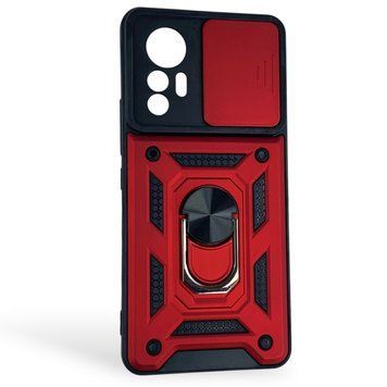Чехол противоударный для Xiaomi 12 Lite с магнитной пластиной со шторкой на камере красный 0050766 фото