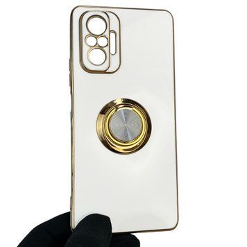 Чехол для Xiaomi Redmi Note 10 Pro 4G с кольцом-подставкой с золотой окантовкой на редми нот 10 про белый gs1 0020845 фото