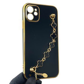Чохол для телефона Apple iPhone 11 жіночій із ремінцем з прикрасами та золотою окантовкою на айфон 11 чорний gs1 0016186 фото