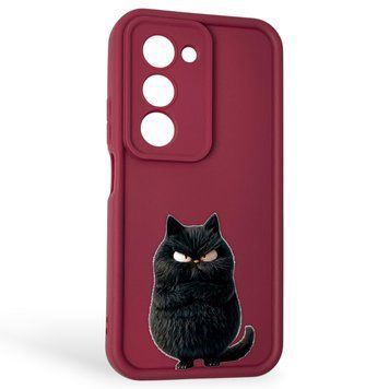 Чохол силіконовий Soft Touch з 3D принтом злого кота для Xiaomi Redmi 15 5G Global бордовий (Повний захист камери) 0047044 фото