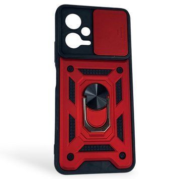 Чехол противоударный для Xiaomi Poco X5 5G с магнитной пластиной со шторкой на камере красный 0050843 фото