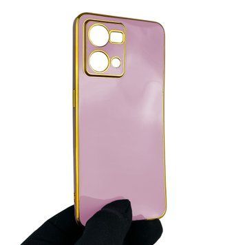 Чохол для Oppo Reno 7 4G глянцевий із захистом камери із золотою окантовкою на оппо рено 7 4г чорничний gs1 0019601 фото