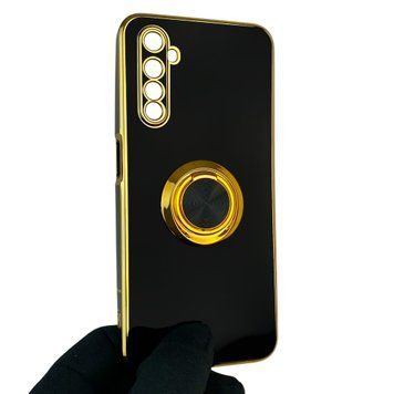 Чехол для Realme 6 с кольцом-подставкой с золотой окантовкой на реалми 6 черный gs1 0020492 фото