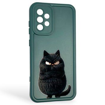 Чохол силіконовий оригінальний Soft Touch з 3D принтом злого кота для Samsung Galaxy A52 4G (SM-A525) темно-зелений (Повний захист камери) 0046531 фото