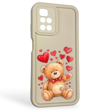 Чехол силиконовый оригинальный Soft Touch с 3D принтом милый мишка для Xiaomi Redmi 10 молочный (Полная защита камеры) 0043618 фото