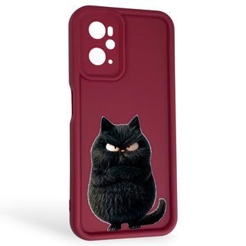 Чехол силиконовый Soft Touch с 3D принтом злой котик для OPPO A96 (4G) бордовый (Полная защита камеры) 0047259 фото