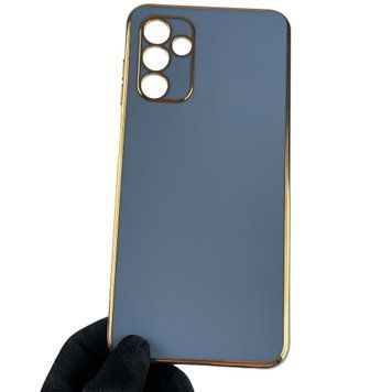 Чехол для Samsung Galaxy A04s SM-A047F глянцевый с золотой окантовкой с защитой камеры на самсунг а04с синий 0000013 фото