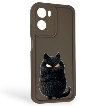 Чехол силиконовый Soft Touch с 3D принтом злой котик для Motorola G05 коричневый (Полная защита камеры) 0046934 фото