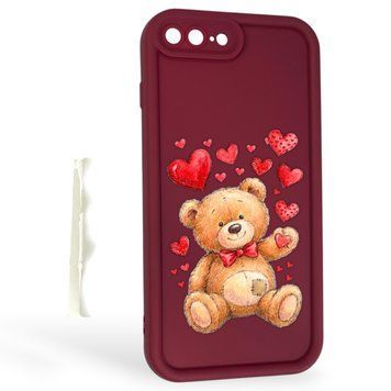 Чехол силиконовый Soft Touch с 3D принтом милый мишка для Apple iPhone 8 Plus бордовый (Полная защита камеры) 0045036 фото