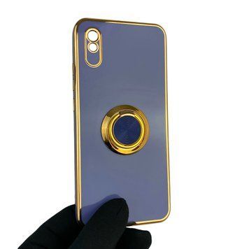 Чехол для Xiaomi Redmi 9A с кольцом-подставкой с золотой окантовкой на редми 9а синий gs1 0020824 фото