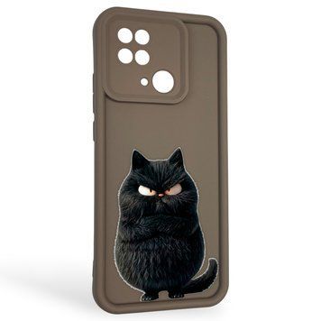 Чохол силіконовий оригінальний Soft Touch з 3D принтом злого кота для Xiaomi Poco C40 коричневий (Повний захист камери) 0046631 фото