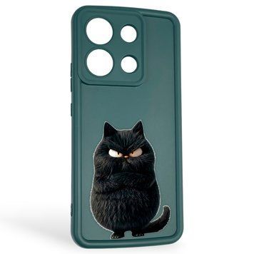 Чохол силіконовий оригінальний Soft Touch з 3D принтом злого кота для Xiaomi Redmi Note 13 4G темно-зелений (Повний захист камери) 0046831 фото