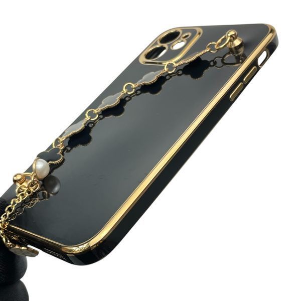 Чохол для телефона Apple iPhone 11 жіночій із ремінцем з прикрасами та золотою окантовкою на айфон 11 чорний gs1 0016186 фото