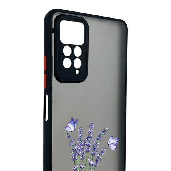 Чохол для телефона Xiaomi Redmi Note 12 Pro 4G с 3D принтом лаванда з метеликами із захистом камери чорний 0059331 фото