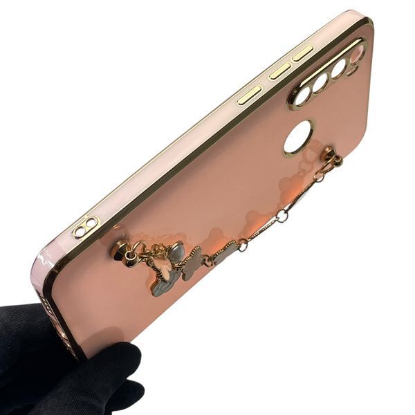 Чехол для телефона Xiaomi Redmi Note 8T женский с ремешком и украшениями и золотой окантовкой на сяоми редми нот 8т пудровый gs1 0016299 фото