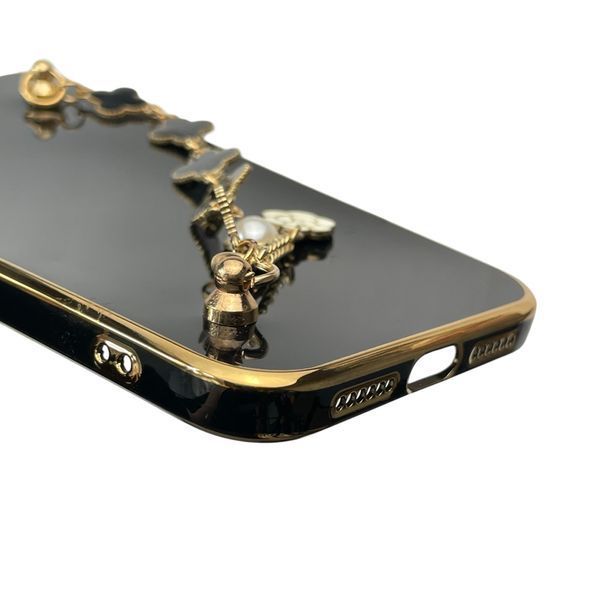 Чохол для телефона Apple iPhone 11 жіночій із ремінцем з прикрасами та золотою окантовкою на айфон 11 чорний gs1 0016186 фото