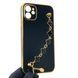 Чохол для телефона Apple iPhone 11 жіночій із ремінцем з прикрасами та золотою окантовкою на айфон 11 чорний gs1 0016186 фото 1