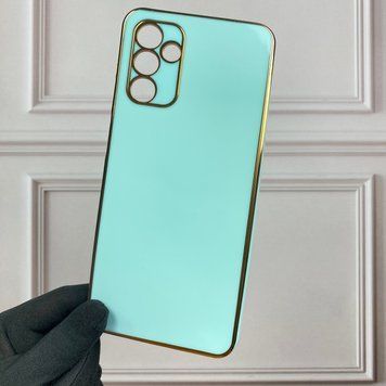 Чехол для Samsung Galaxy A04s SM-A047F глянцевый с золотой окантовкой защитой камеры на самсунг а04с бирюзовый 0000014 фото