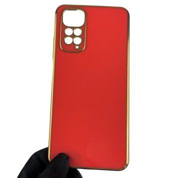 Чохол для Xiaomi Redmi Note 11 глянсовий із золотою окантовкою із захистом камери на сяомі редмі нот 11 червоний 0007895 фото