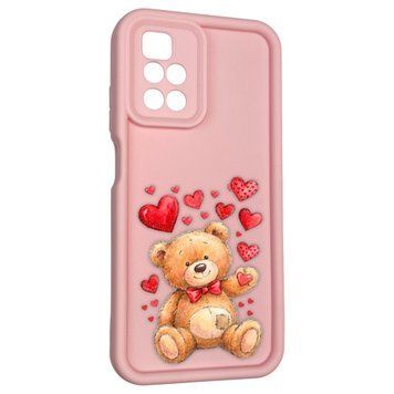 Чехол силиконовый оригинальный Soft Touch с 3D принтом милый мишка для Xiaomi Redmi 10 розовый (Полная защита камеры) 0043619 фото