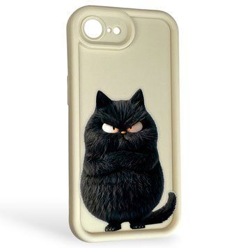 Чохол силіконовий Soft Touch з 3D принтом злого кота для Apple iPhone 16e молочний (Повний захист камери) 0047155 фото