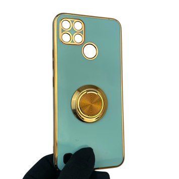 Чохол для Realme C21Y з кільцем-підставкою із золотою окантовкою на реалмі с21у бірюзовий gs1 0020504 фото
