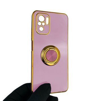 Чохол для Xiaomi Redmi Note 10 з кільцем-підставкою із золотою окантовкою на сяомі редмі нот 10 чорничний gs1 0020843 фото