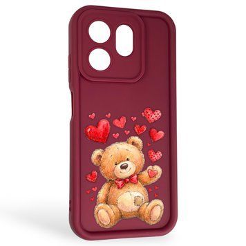 Чохол силіконовий Soft Touch з 3D принтом милий ведмедик для Infinix Hot 50i X6531B бордовий (Повний захист камери) 0044877 фото