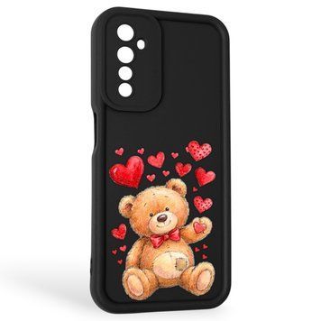 Чехол силиконовый Soft Touch с 3D принтом милый мишка для Realme 6 черный (Полная защита камеры) 0044767 фото