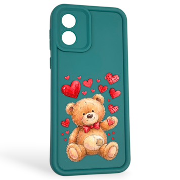 Чехол силиконовый оригинальный Soft Touch с 3D принтом милый мишка для Motorola Moto E13 (PAXT0034) темно-зеленый (Полная защита камеры) 0043218 фото