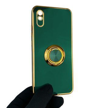 Чехол для Xiaomi Redmi 9A с кольцом-подставкой с золотой окантовкой на редми 9а темно-зелёный gs1 0020825 фото