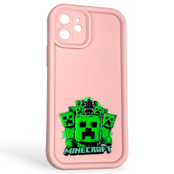 Чохол силіконовий Soft Touch з 3D принтом Майнкрафт для Apple iPhone 12 рожевий (Повний захист камери) 0040975 фото