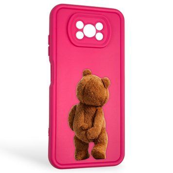 Чохол силіконовий оригінальний Soft Touch з 3D принтом кумедний тед ведмідик для Xiaomi Poco X3 Pro малиновий (Повний захист камери) 0048804 фото