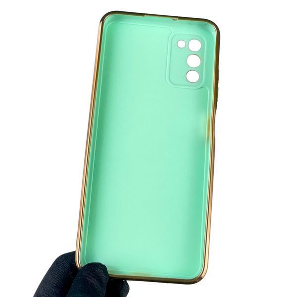 Чехол для Samsung Galaxy A03s (SM-A037F) женский с золотой окантовкой с защитой камеры на самсунг A03с мятный 0013336 фото