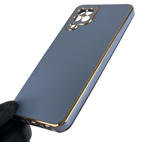 Чехол для Samsung Galaxy M32 4G (SM-M325F) с золотой окантовкой с защитой камеры на самсунг м32 синий 0008293 фото