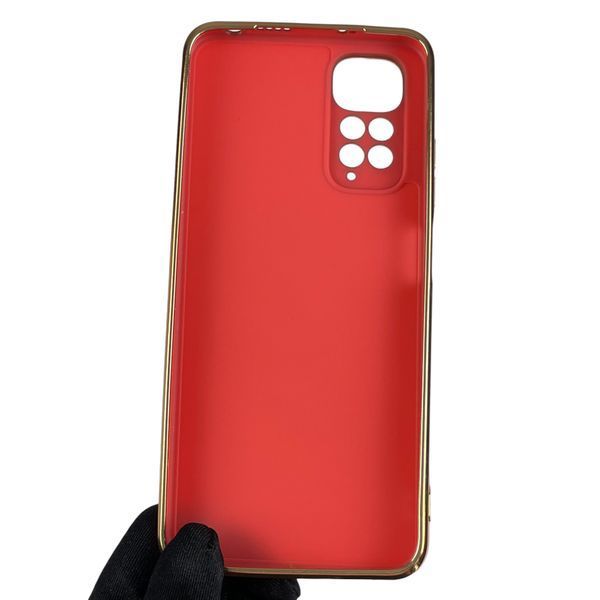 Чохол для Xiaomi Redmi Note 11 глянсовий із золотою окантовкою із захистом камери на сяомі редмі нот 11 червоний 0007895 фото